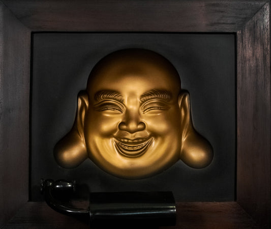 Golden Serenity: Laughing Buddha 3D Wall Art