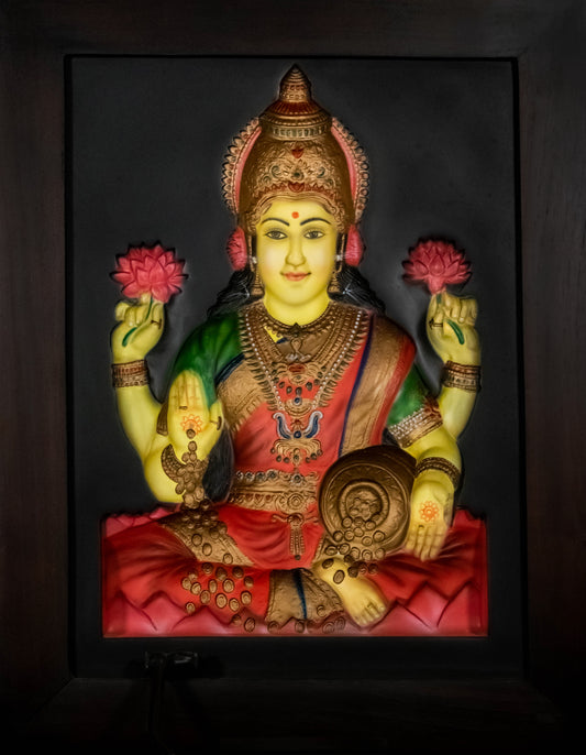 Divine Prosperity: Goddess Laxmi 3D Relief Wall Frame (Multicolor)