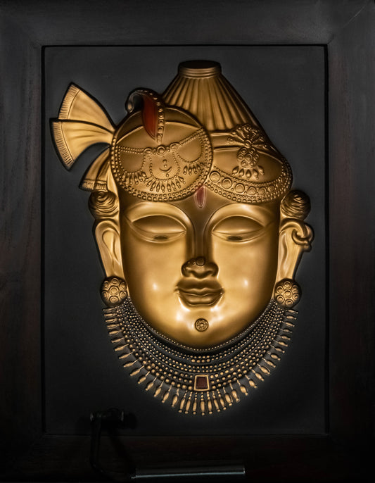 Golden Darshan: Shrinathji 3D Relief Wall Frame (Antique Gold)