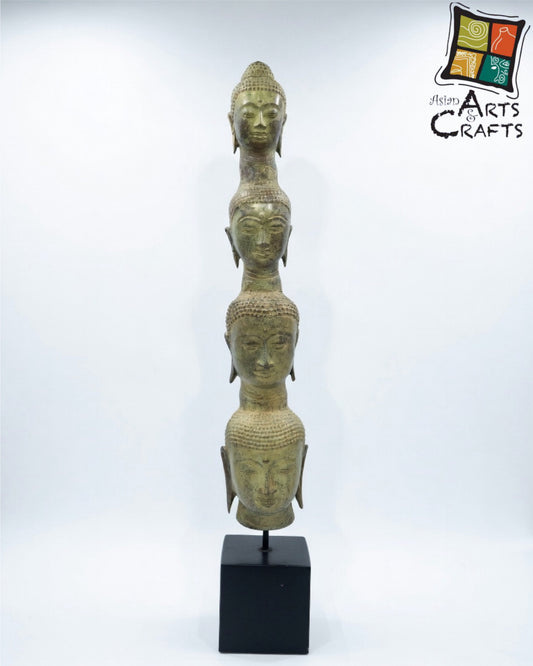 Bronze Buddha 4 head on base
