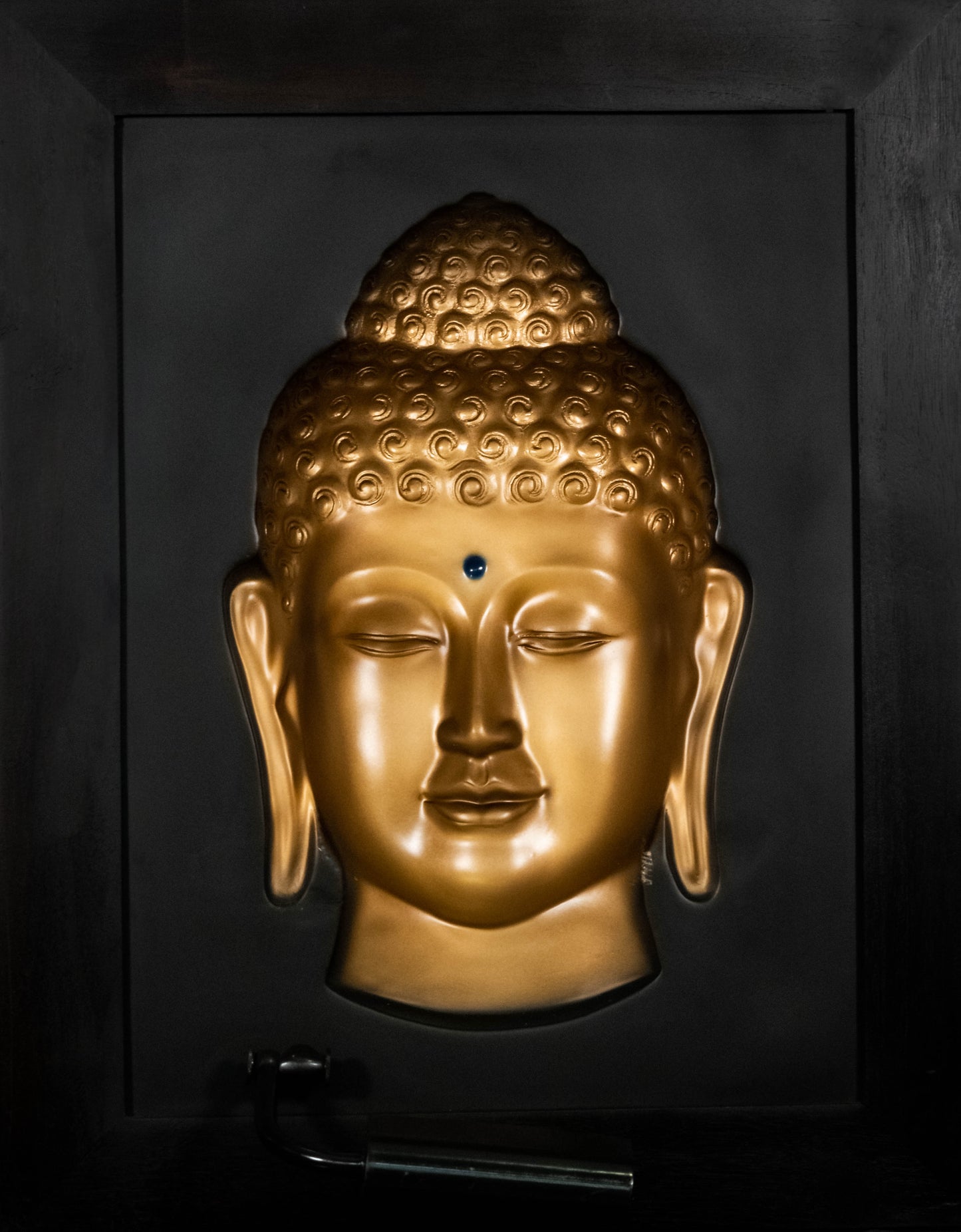 Serene Golden Buddha Head 3D Frame