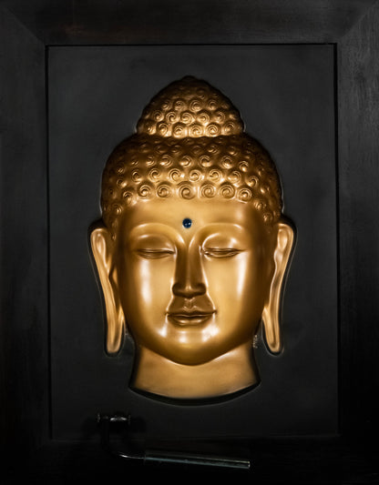 Serene Golden Buddha Head 3D Frame