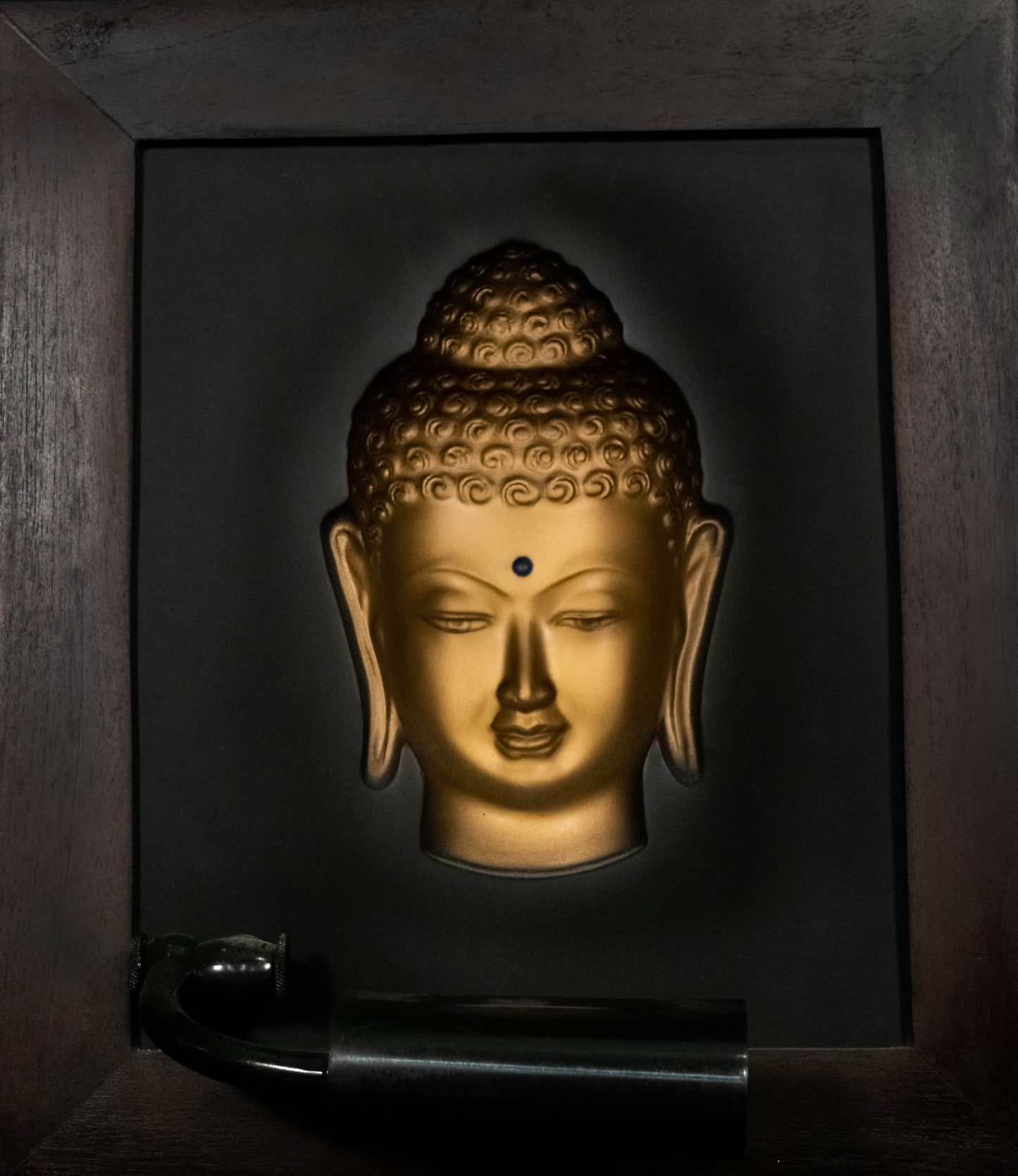 Serene Golden Buddha Head 3D Frame