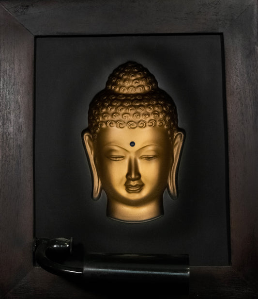 Serene Golden Buddha Head 3D Frame