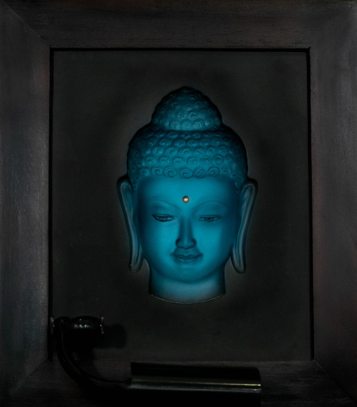 Luminous Aqua Buddha Head 3D Frame