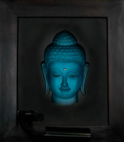 Luminous Aqua Buddha Head 3D Frame