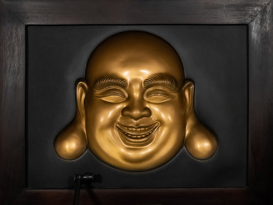 Golden Serenity: Laughing Buddha 3D Wall Art