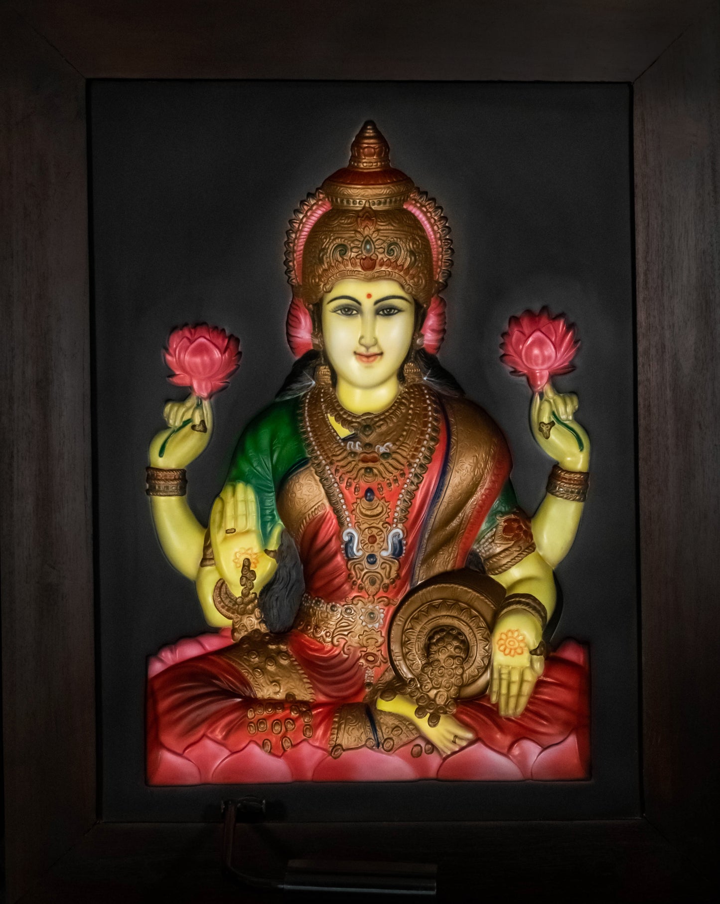 Divine Prosperity: Goddess Laxmi 3D Relief Wall Frame (Multicolor)