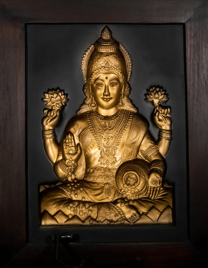 Divine Prosperity: Goddess Laxmi 3D Relief Wall Frame (Gold)