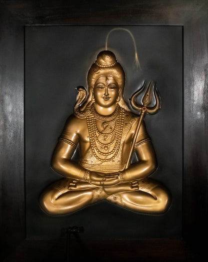 Golden Meditation: Lord Shiva 3D Relief Wall Frame (Gold)