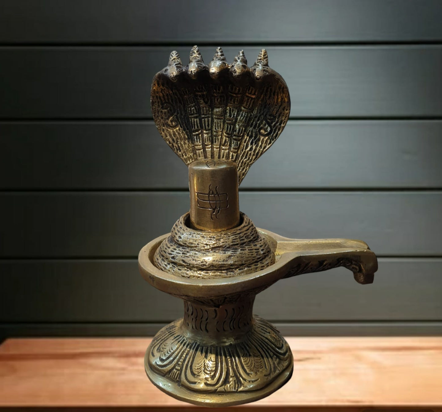 Divine Brass Shivling with 5-Face Naga Statue
