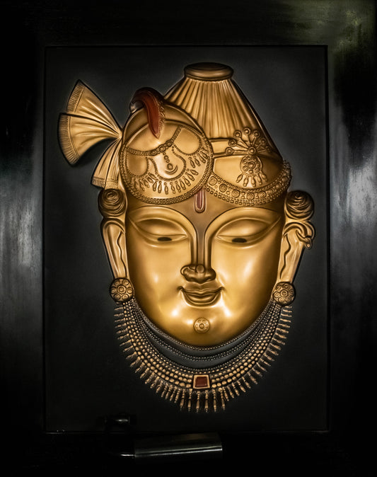 Golden Darshan: Shrinathji 3D Relief Wall Frame (Antique Gold)