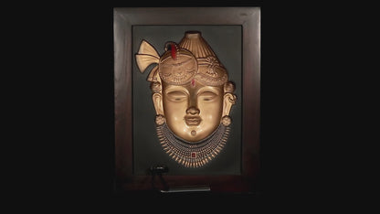 Golden Darshan: Shrinathji 3D Relief Wall Frame (Antique Gold)