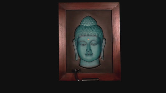 Luminous Aqua Buddha Head 3D Frame
