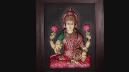 Divine Prosperity: Goddess Laxmi 3D Relief Wall Frame (Multicolor)