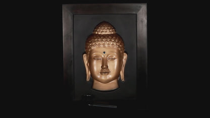 Serene Golden Buddha Head 3D Frame