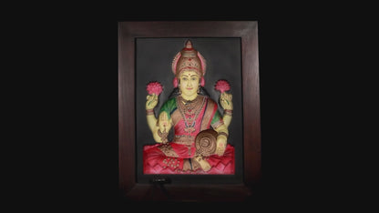 Divine Prosperity: Goddess Laxmi 3D Relief Wall Frame (Multicolor)