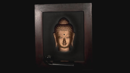 Serene Golden Buddha Head 3D Frame